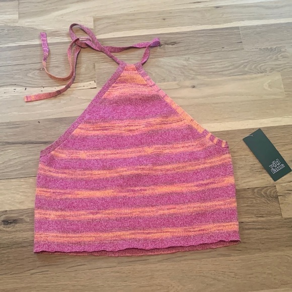 NWT wild fable Y-Neck Cropped Knit Halter Tank Top Pink & Orange Women’s XL - Picture 2 of 8